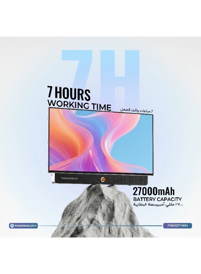 Powerology TouchVision Pro Portable Smart Touch Display 27-Inch FHD 1920×1080, Android 15, 6GB RAM, 128GB Storage, 27000mAh Battery, WiFi & Bluetooth, HDMI/USB-C - Image 3