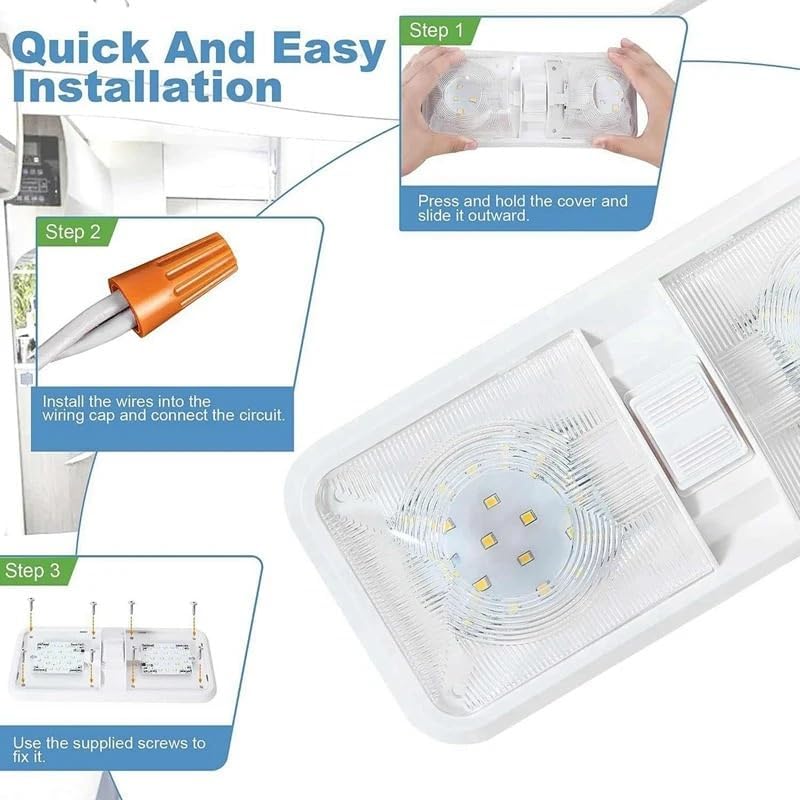 QASULER 12V LED Double Dome Light Fixture - Image 2