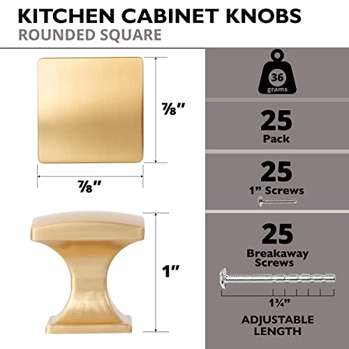 Ilyapa Rounded Square Cabinet Knob Gold 25 Pack 1 inch Kitchen Cabinet Knob Drawer Pull Handle Hardware - Image 3
