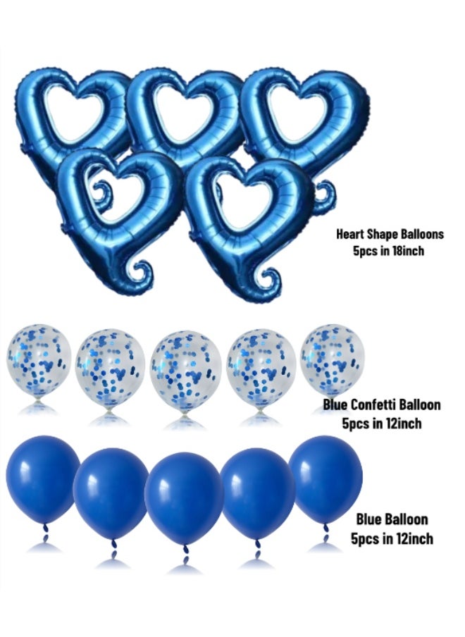 null - Blue Hook Heart-Shaped Foil Balloons with Blue Latex Balloons – 15pcs Set for Wedding, Bridal Shower, Engagement, Birthday Party Decorations - Image 1