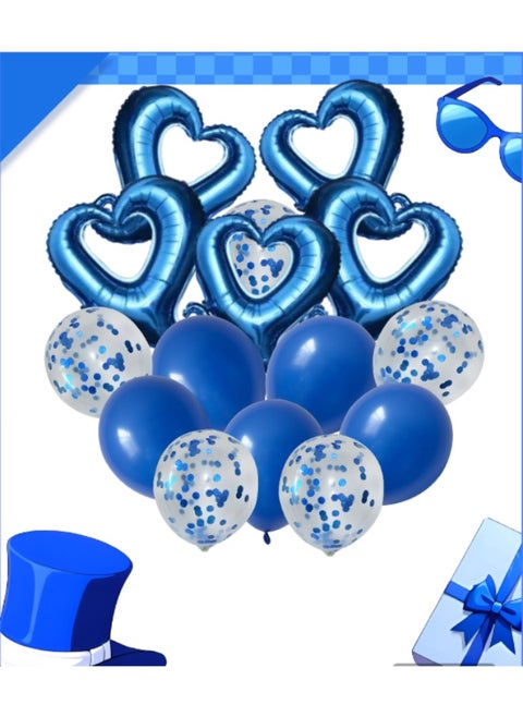 Blue Hook Heart-Shaped Foil Balloons with Blue Latex Balloons – 15pcs Set for Wedding, Bridal Shower, Engagement, Birthday Party Decorations