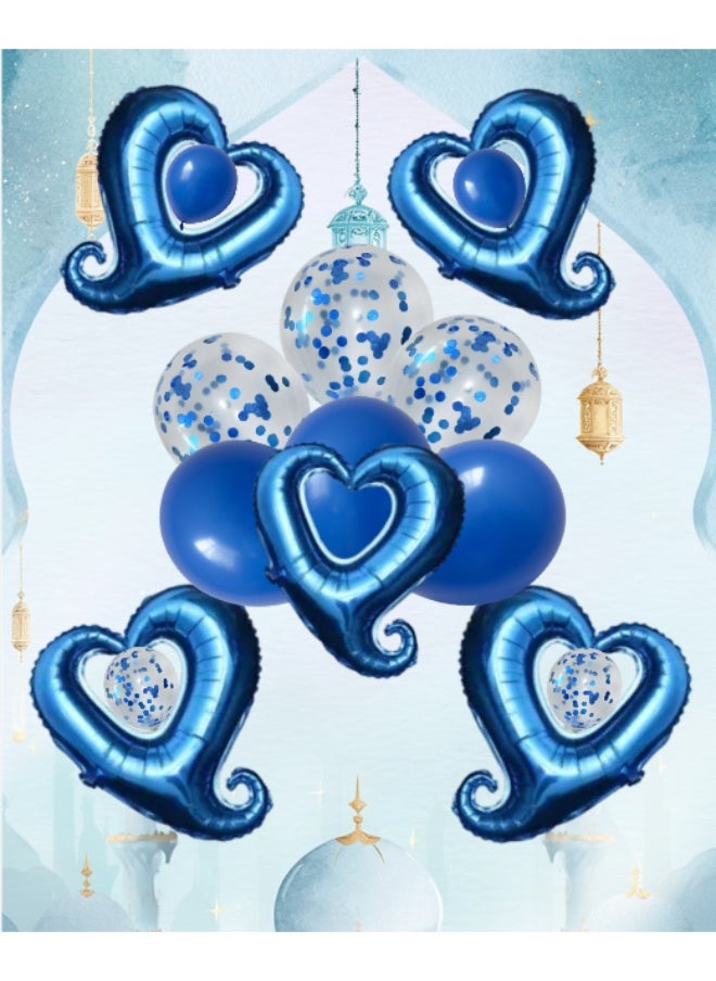 null - Blue Hook Heart-Shaped Foil Balloons with Blue Latex Balloons – 15pcs Set for Wedding, Bridal Shower, Engagement, Birthday Party Decorations - Image 1