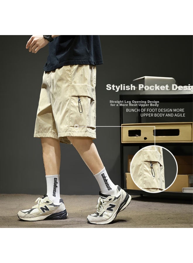 Vancamel Men's Summer Ice Silk Breathable Work Shorts Casual Loose Fit Multi-pocket Shorts Black 3XL - Image 4