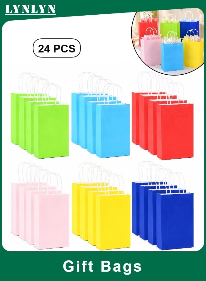 LYNLYN 24 Pack Paper Gift Bags, Kraft Paper Bags with Twisted Handles, 6 Solid Colors, Small Party Favor Bags for Gifts, Bakery, Takeout, Family Gatherings - Image 1