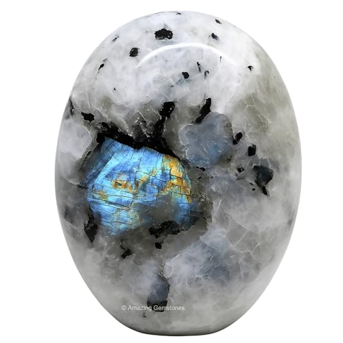 Amazing Gemstone Rainbow Moonstone Crystals and Healing Stones - Large Palm Stone Crystals Piedra - Crystal for Good Luck, Positive Energy, Meditation - Unique Stocking Stuffers Gifts for Women, Men - Image 1