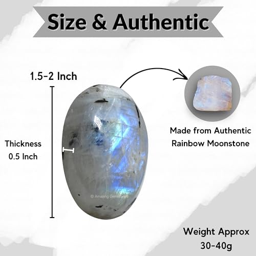 Amazing Gemstone Rainbow Moonstone Crystals and Healing Stones - Large Palm Stone Crystals Piedra - Crystal for Good Luck, Positive Energy, Meditation - Unique Stocking Stuffers Gifts for Women, Men - Image 4