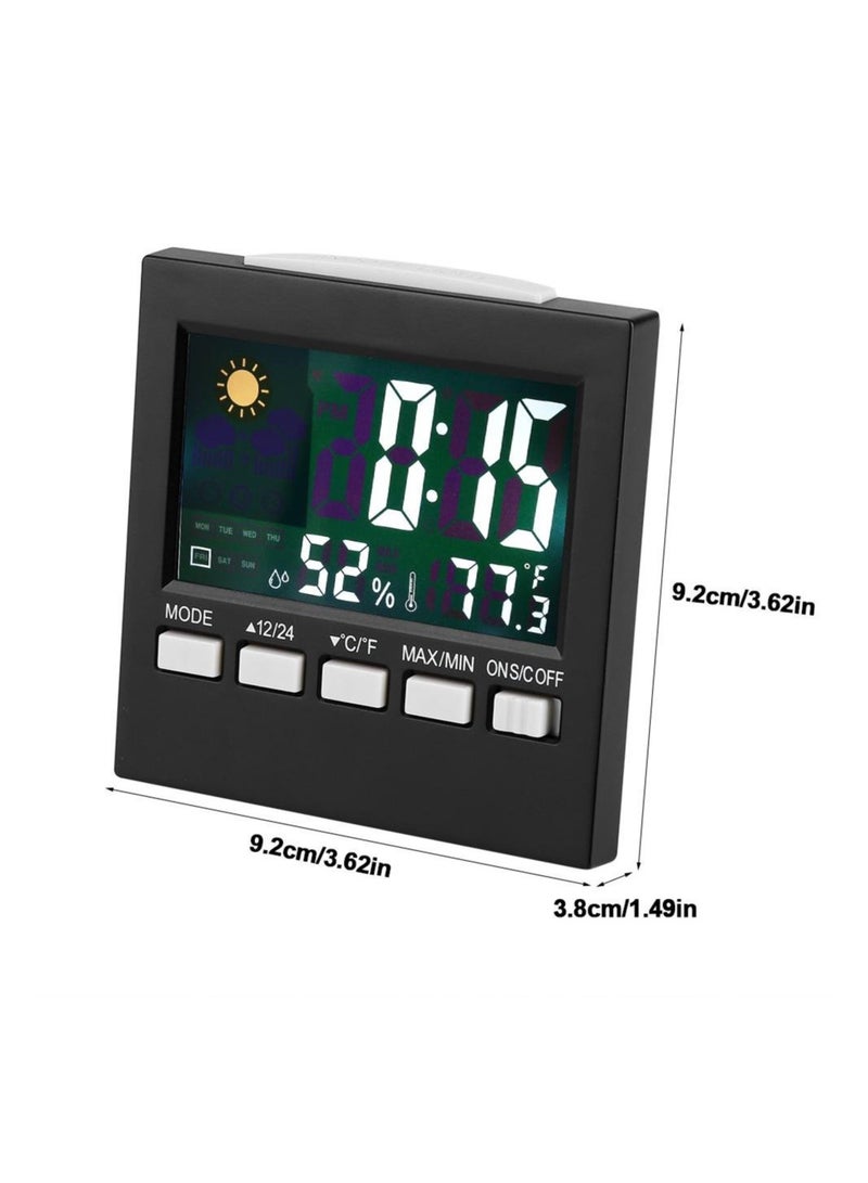 SOLARAE Travel Alarm Clock Temperature Humidity Clock, Digital Calendar Weather Clock, Alarm Clock with Temperature Humidity Display, Snooze Functions, Desktop Digital Thermometer for Office Business Travel - Image 3