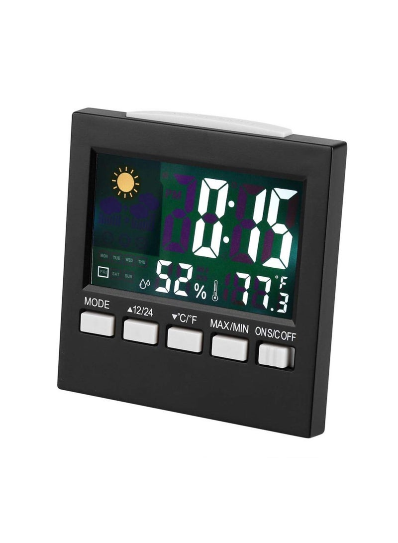 SOLARAE Travel Alarm Clock Temperature Humidity Clock, Digital Calendar Weather Clock, Alarm Clock with Temperature Humidity Display, Snooze Functions, Desktop Digital Thermometer for Office Business Travel - Image 1