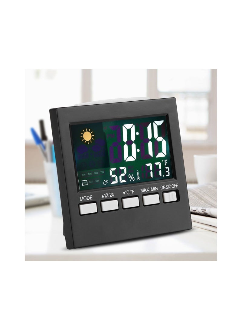 SOLARAE Travel Alarm Clock Temperature Humidity Clock, Digital Calendar Weather Clock, Alarm Clock with Temperature Humidity Display, Snooze Functions, Desktop Digital Thermometer for Office Business Travel - Image 2
