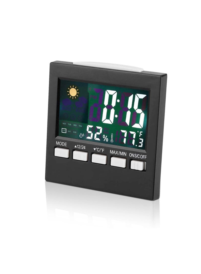 SOLARAE Travel Alarm Clock Temperature Humidity Clock, Digital Calendar Weather Clock, Alarm Clock with Temperature Humidity Display, Snooze Functions, Desktop Digital Thermometer for Office Business Travel - Image 5