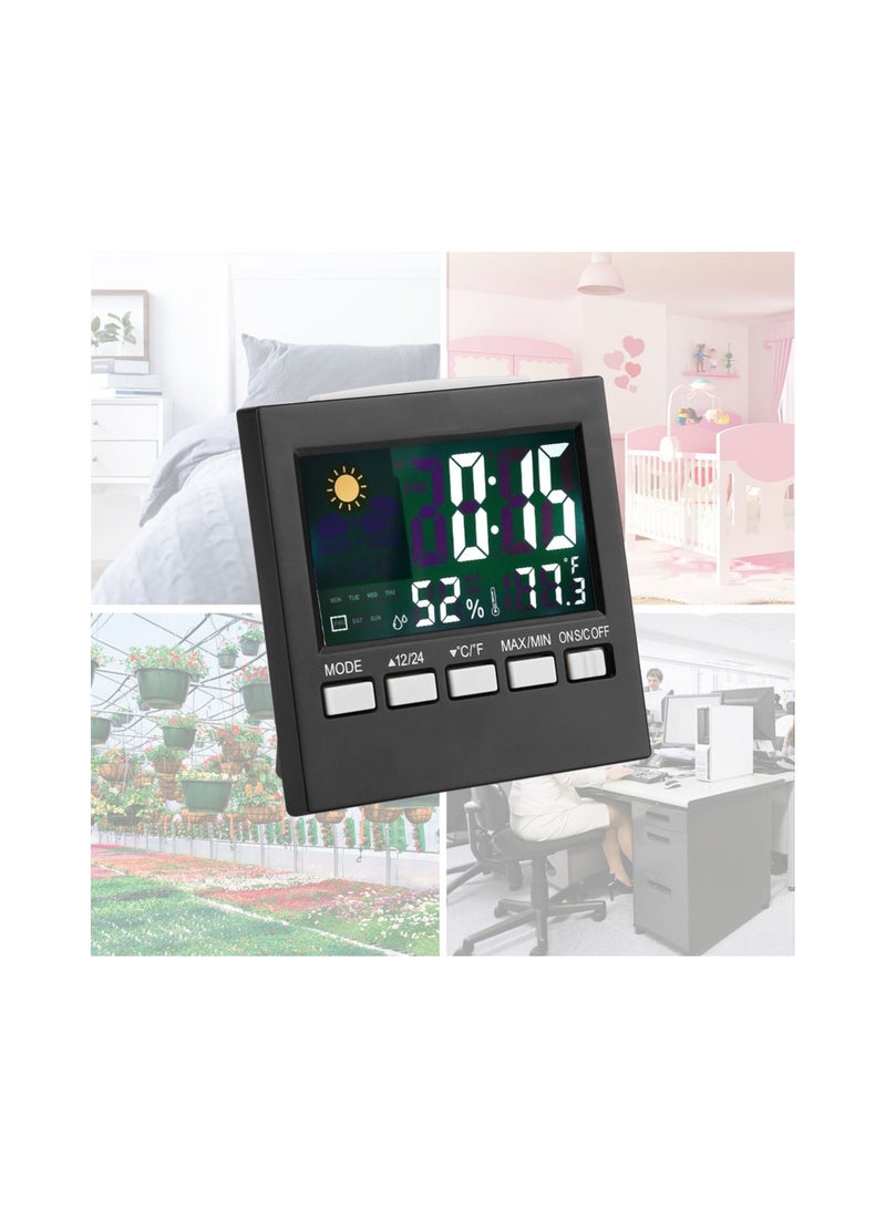 SOLARAE Travel Alarm Clock Temperature Humidity Clock, Digital Calendar Weather Clock, Alarm Clock with Temperature Humidity Display, Snooze Functions, Desktop Digital Thermometer for Office Business Travel - Image 4
