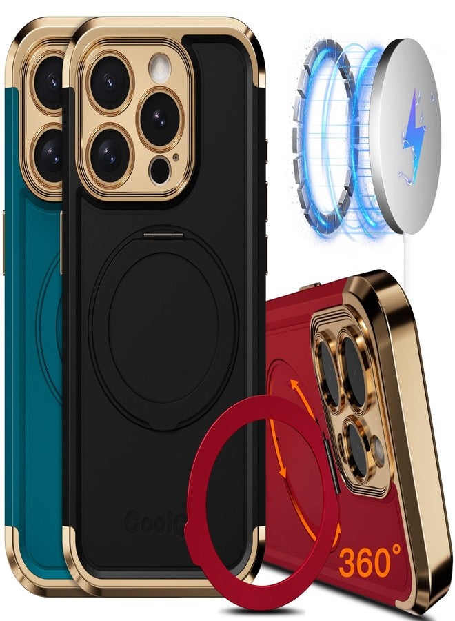 COOLQO for iPhone 14 Pro Case 6.1'' Upgraded 360° Spin Magnetic Stand [Compatible with Magsafe][Military Protection] Shockproof Protective Phone Holder Cover for iPhone 14 Pro, Black Gold - Image 1