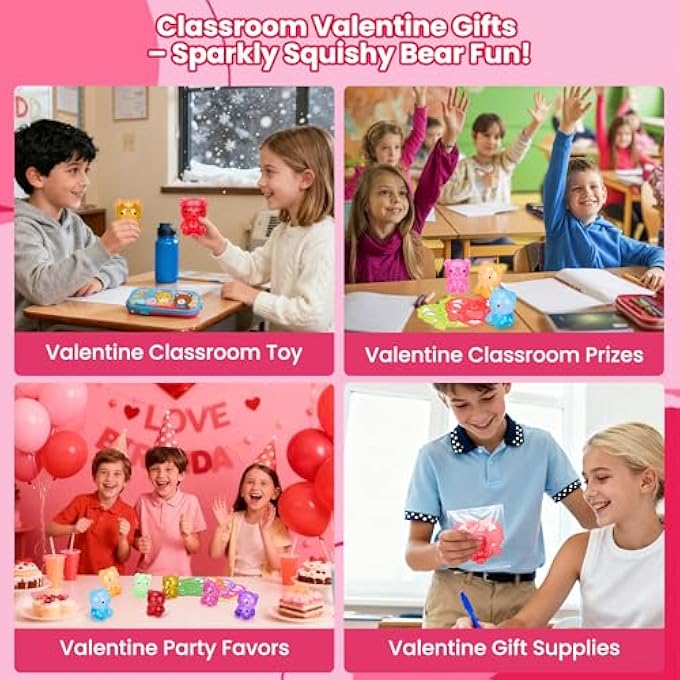 Kiddelo Valentines Day Cards for Kids School Classroom Exchange, 28 Pack Squishy Bear Stress Balls with 28 Heart Cards, Classroom Valentines Exchange Gifts and Non Candy Party Favors - Image 3