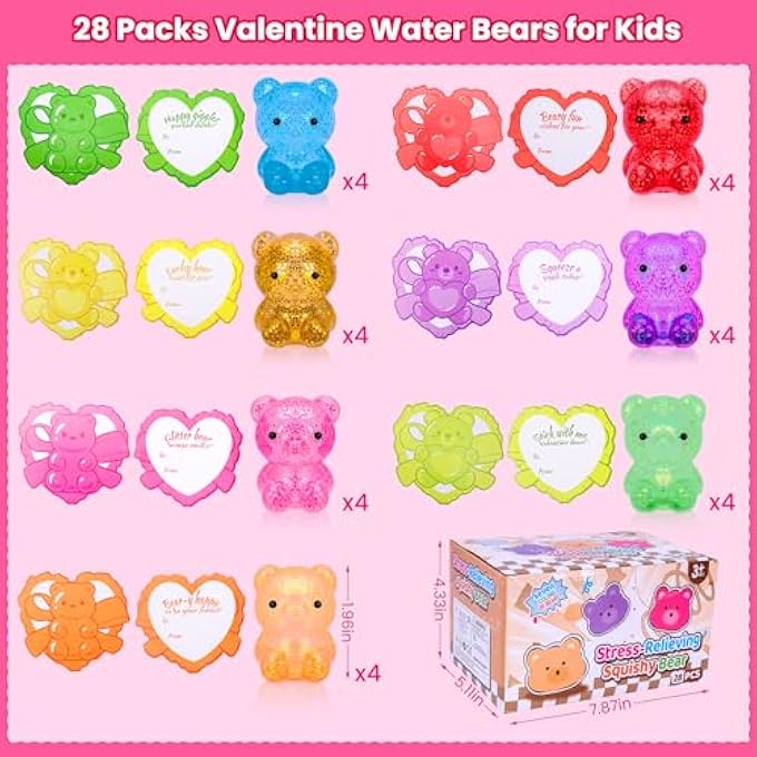 Kiddelo Valentines Day Cards for Kids School Classroom Exchange, 28 Pack Squishy Bear Stress Balls with 28 Heart Cards, Classroom Valentines Exchange Gifts and Non Candy Party Favors - Image 2