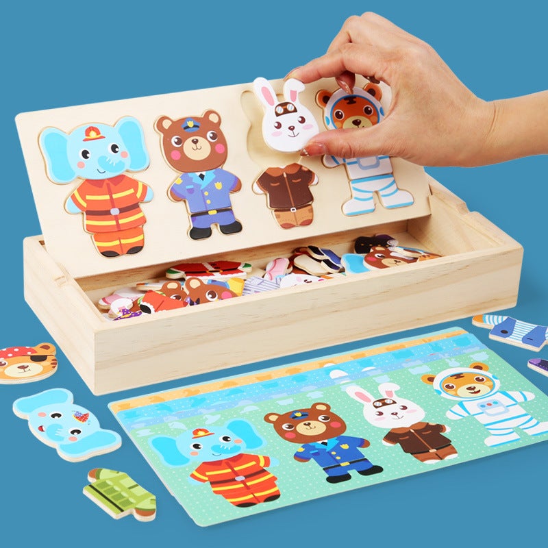 Wooden New Small Animal Clothes Changing Puzzle Wooden Children'S Cognitive Matching Early Education Educational Toys Wooden Box Storage - Image 1