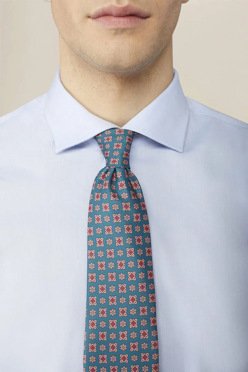 Doppelganger Men's tie with micro floral pattern - Torquoise