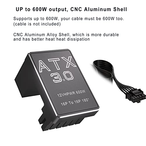 JOYJOM 12VHPWR 180 Degree Angled Adapter: Aluminum ATX 3.0 16 Pin GPU Power Connector 600W Pcie5.0 Power Adapter for 12+4pin RTX 3090Ti 4070Ti 4080 4090 Graphic Card GPU (Type A) - Image 5