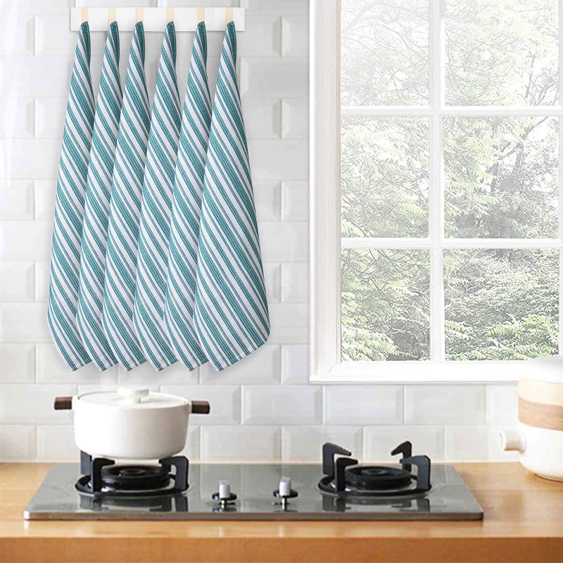 Goroly Home 6 Pack 100% Cotton Farmhouse Vintage Dish Towels Tea Towels Highly Absorbent Quick Dry Professional Grade Cleaning Towels with Hanging Loop - Stripes - 18x28 Inch - Teal - Image 1