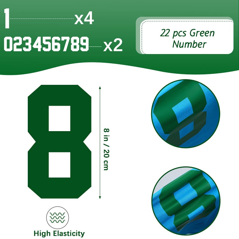 Zonon 22 Pieces Iron on Numbers T Shirt Heat Transfer 0 to 9 Jersey Numbers for Team Uniform Sports(Green 8 Inch) - Image 3