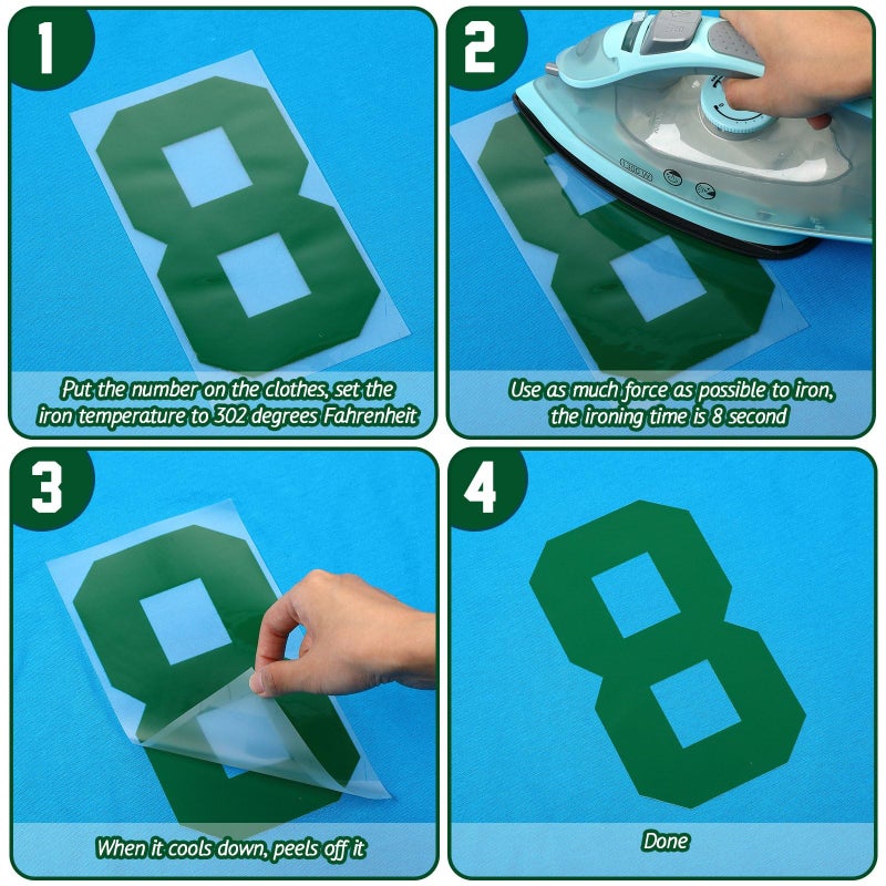 Zonon 22 Pieces Iron on Numbers T Shirt Heat Transfer 0 to 9 Jersey Numbers for Team Uniform Sports(Green 8 Inch) - Image 4