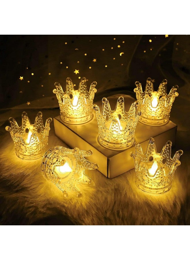 VERVENIX 12 Pcs Set Crown Shaped Flameless LED Tea Light Candles - Smokeless Decorative Transparent Acrylic Lights for Christmas and Festive Diwali Decorations (Pack of 12, Warm White)