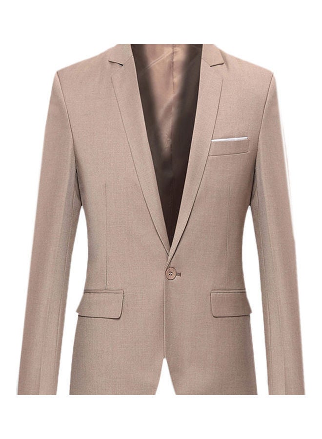 NIBEMINENT Fashion Men Solid Colour Long Sleeve Lapel Slim Fit Blazer Suit Coat Outwear Khaki  - Image 1
