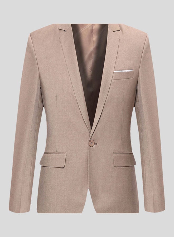 NIBEMINENT Fashion Men Solid Colour Long Sleeve Lapel Slim Fit Blazer Suit Coat Outwear Khaki  - Image 2