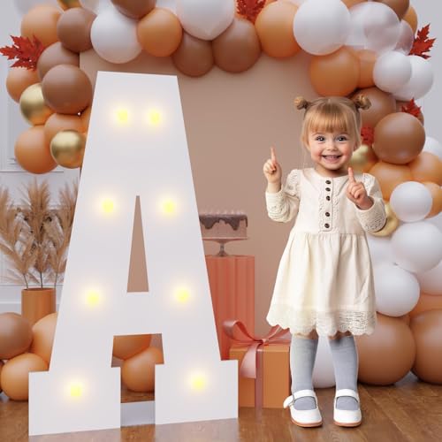 Bugame 3FT Light Up Letters Quick 7Min Setup No Edge Assembly Needed Lightweight Foam Board Marquee Letters for Birthday Wedding Baby Shower Backdrop Decor Letter A - Image 1