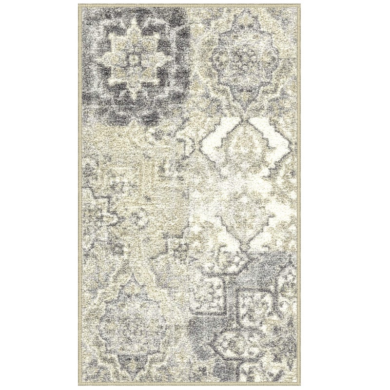 Maples Rugs Vintage Patchwork Distressed 18 x 210 Non Skid Washable Throw Rugs Made in USA for Entryway and Bedroom Grey