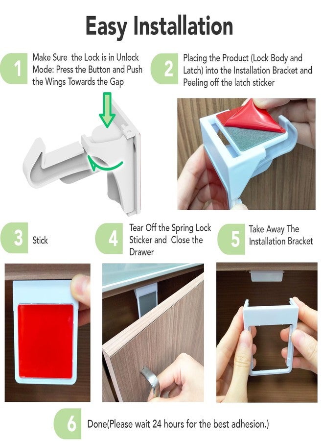 moonybaby 12-Pack Invisible Baby Proof Cabinet Latch Locks by Moonybaby, White - Image 2