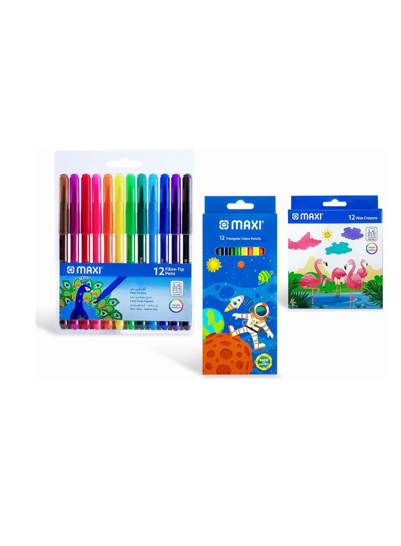 ماكسي قلم من اللباد 12 لونًا + قلم تلوين 12 لونًا + أقلام تلوين 12 لون، ارسم اللون أو قم بالتزيين مع هذه المجموعة المذهلة - Image 1