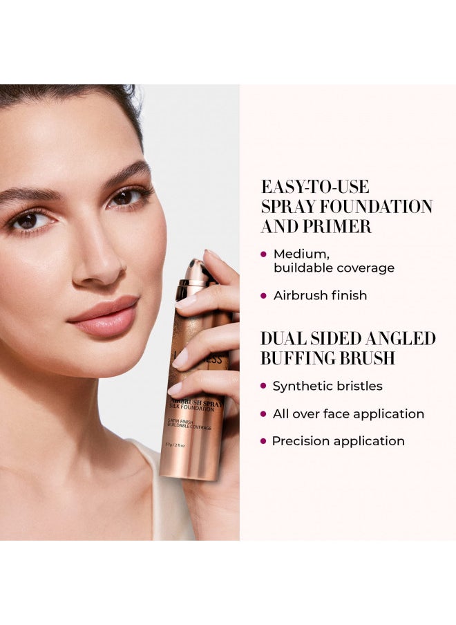 LUMINESS - LUMINESS Silk Airbrush Spray Foundation Makeup Starter Kit - Full Coverage Foundation, Primer & Dual-Sided Angled Buffing Brush - Medium Warm - Image 1