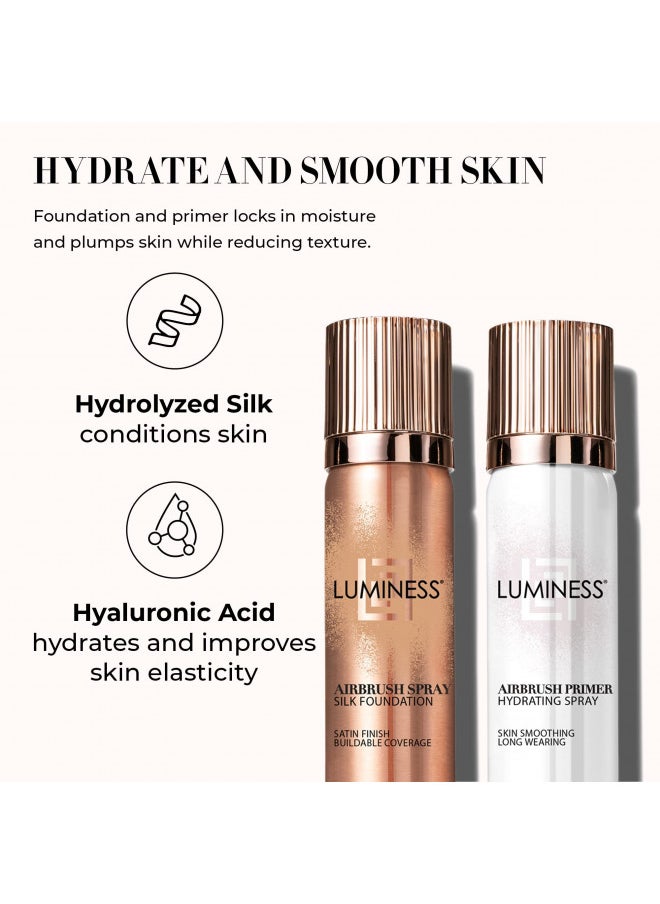 LUMINESS - LUMINESS Silk Airbrush Spray Foundation Makeup Starter Kit - Full Coverage Foundation, Primer & Dual-Sided Angled Buffing Brush - Medium Warm - Image 1
