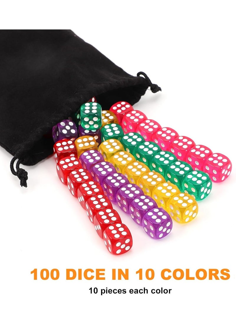 general 100Pcs Colored Dice Set Standard 16mm Game Dice Bulk with a Black Drawstring Storage Bag, for Learning, Dice for Classroom - Image 3