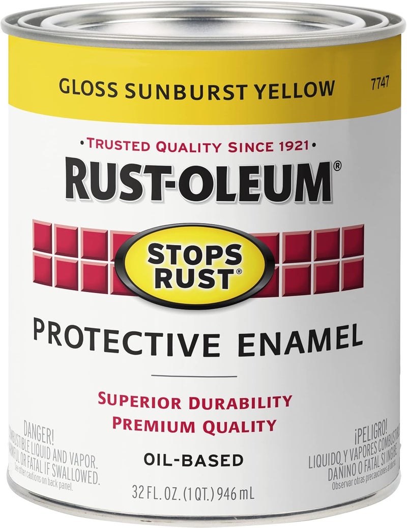 Rust-Oleum Stops Rust Protective Enamel Paint, Gloss Sunburst Yellow, 32 Fl Oz - Image 1