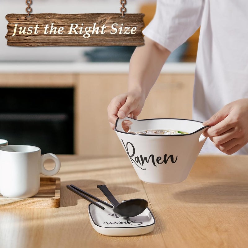 DAYYET Ceramic Ramen Bowl with Chopsticks and Spoon 26 oz Farmhouse Deep Japanese Noodle Bowl for Udon Soba Pho Rice and Soup Microwave and Dishwasher Safe White - Image 3