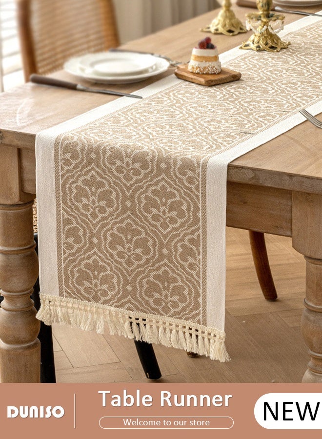 DUNISO Table Runner with Tassels, Luxury Decorative Dresser Runner, Nordic style Table Runner Cloth, Waterproof Reusable  Dining Table Runner, Table Decor for Home, Wedding and Party , 13.7×70.8 inch - Image 1
