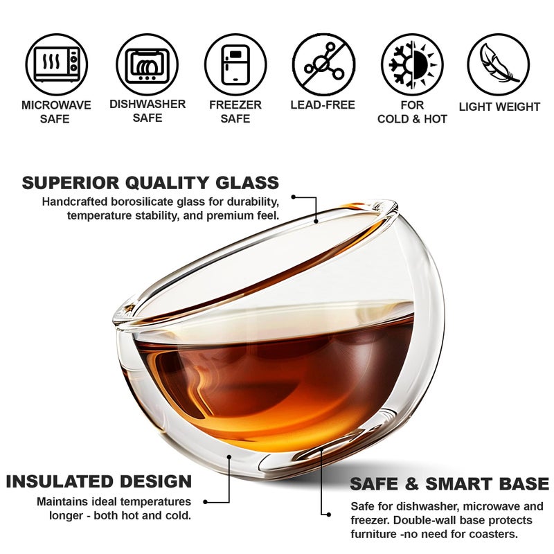 YMMIND 4 Pack Double Walled Glass Teacups Insulated Glasses - (4oz / 120ml) Heatproof Borosilicate Tea Cup, Mini Espresso Cups Gift Box - Image 2