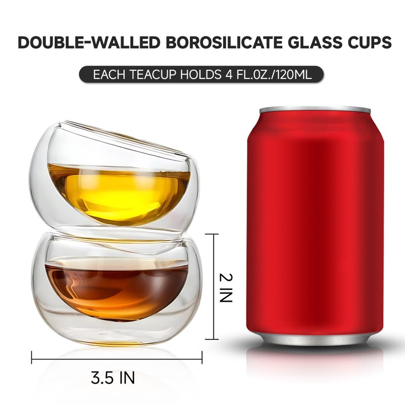 YMMIND 4 Pack Double Walled Glass Teacups Insulated Glasses - (4oz / 120ml) Heatproof Borosilicate Tea Cup, Mini Espresso Cups Gift Box - Image 3