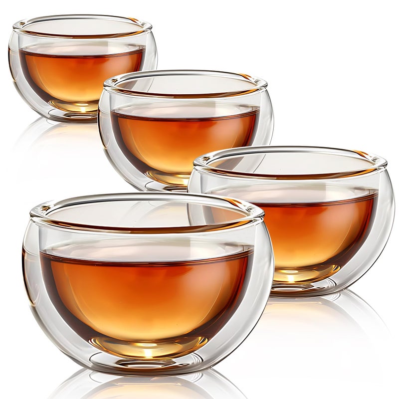 YMMIND 4 Pack Double Walled Glass Teacups Insulated Glasses - (4oz / 120ml) Heatproof Borosilicate Tea Cup, Mini Espresso Cups Gift Box - Image 1