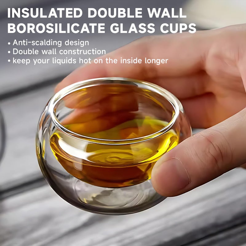 YMMIND 4 Pack Double Walled Glass Teacups Insulated Glasses - (4oz / 120ml) Heatproof Borosilicate Tea Cup, Mini Espresso Cups Gift Box - Image 4