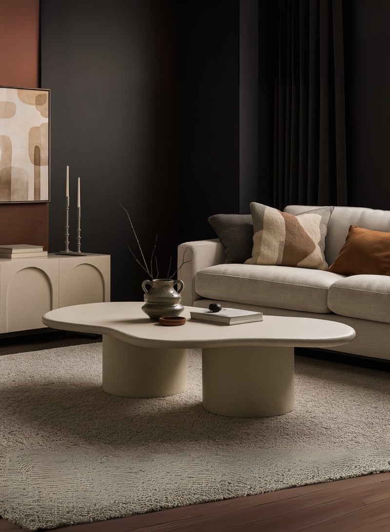 Karnak Halo Modern Beige Coffee Table with Dual Cylinder Base – Minimalist Luxury Center Table for Living RoomRoom Balcony Garden, Living Room Table Bedroom Size 90x35x150cm - Image 1