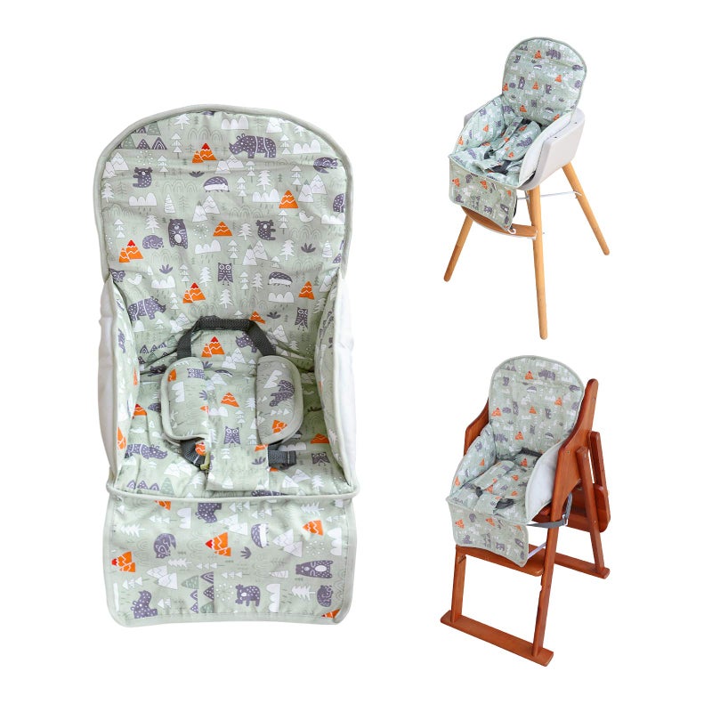 Kocpudu High Chair Pad, High Chair Cushion, High Chair Cover Pad, Safe and Comfort, Soft and Breathable, Cute Pattern, Baby Sits More Comfortableï¼ˆGreen Animal Patternï¼‰ - Image 1