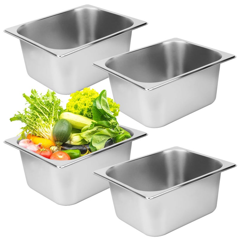 IHDYPPEW 4 Pack 1/2 Size, 6 Inch Deep Steam Table Pan, Silver 201 Stainless Steel Chafing Pan, Half Size Hotel Steam Pans for Weddings, Parties, Restaurants, Cafeterias and Hotels - Image 1