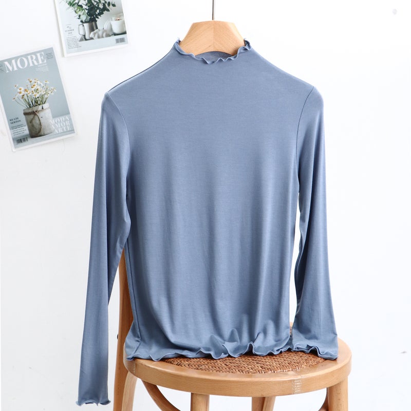 2025 Spring and Autumn New Modal Half Turtle Collar Thin Fungus Long Sleeve T-Shirt Women's Slim Mask Bottoming Shirt - Image 1