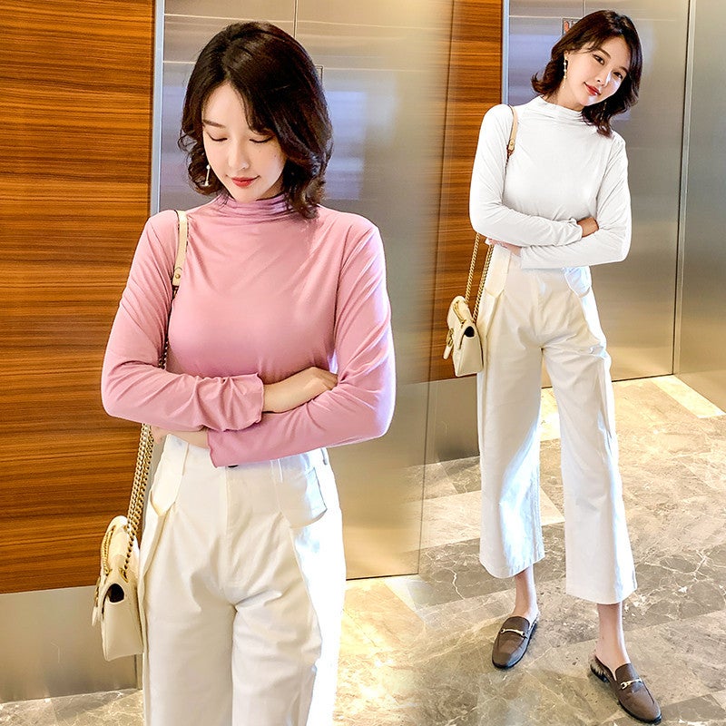 2025 Spring and Autumn New Modal Half Turtle Collar Thin Fungus Long Sleeve T-Shirt Women's Slim Mask Bottoming Shirt - Image 2