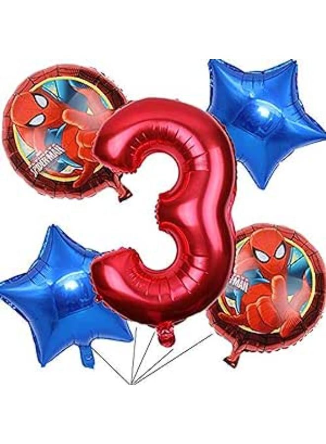 Superhero Spiderman Balloons Bouquet 3rd Birthday 5 pcs - Party Supplies - Ribbons included