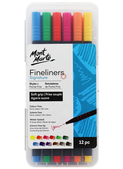 Fineliner Colour Marker Pens Soft Grips 12Pce Detailing