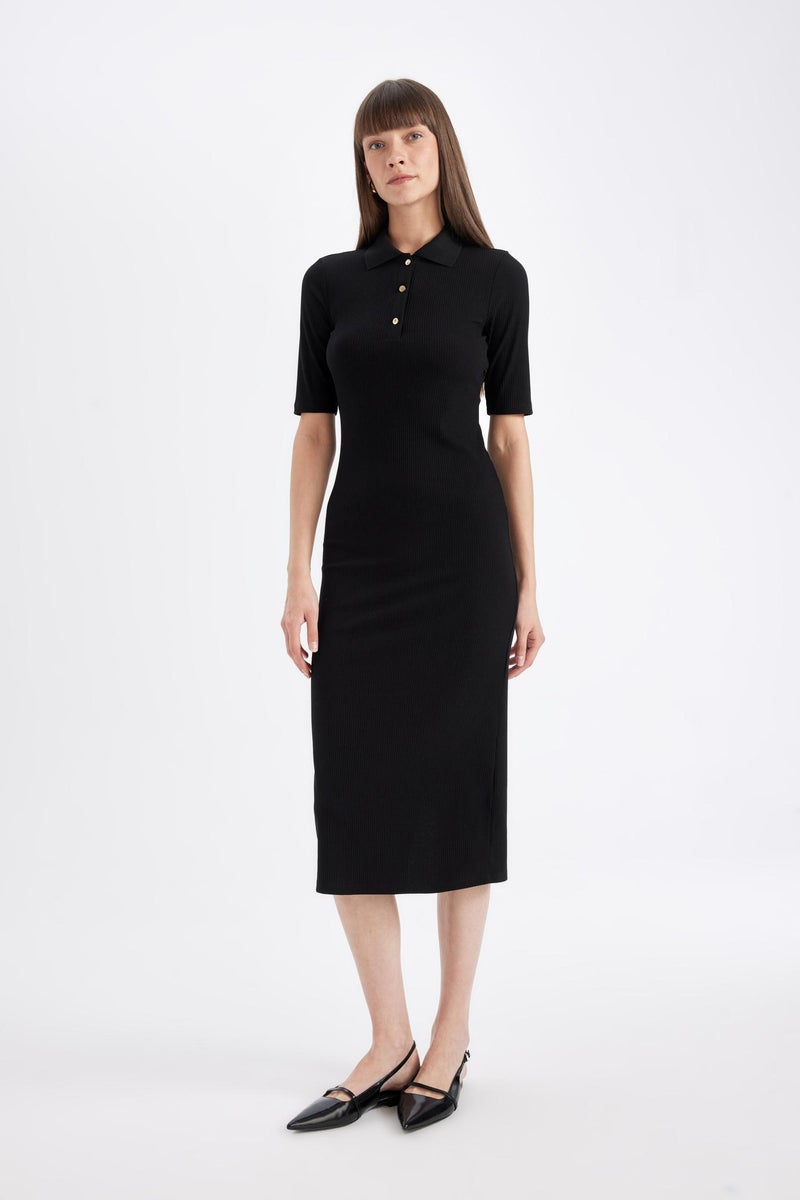 DeFacto Woman Bodycon Polo Neck Corduroy Half Sleeve Midi Dress  - Image 2