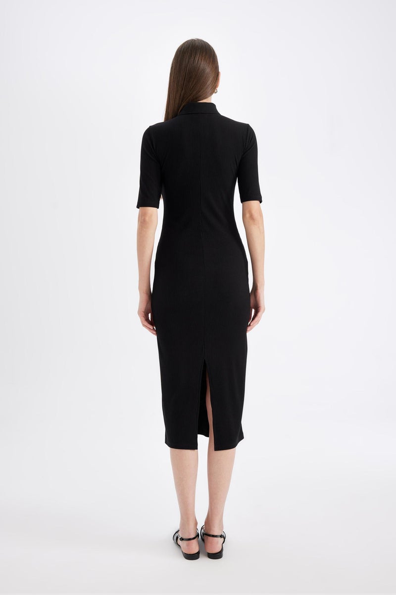 DeFacto Woman Bodycon Polo Neck Corduroy Half Sleeve Midi Dress  - Image 4